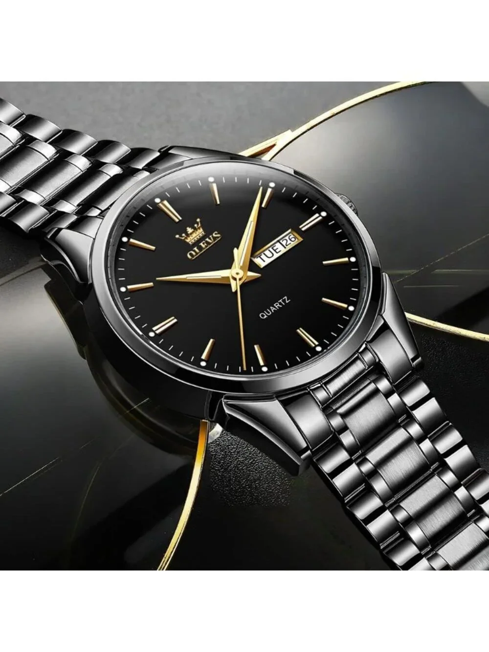 Men's All Black Stainless Steel Analog Quartz Classic Waterproof Round Watch